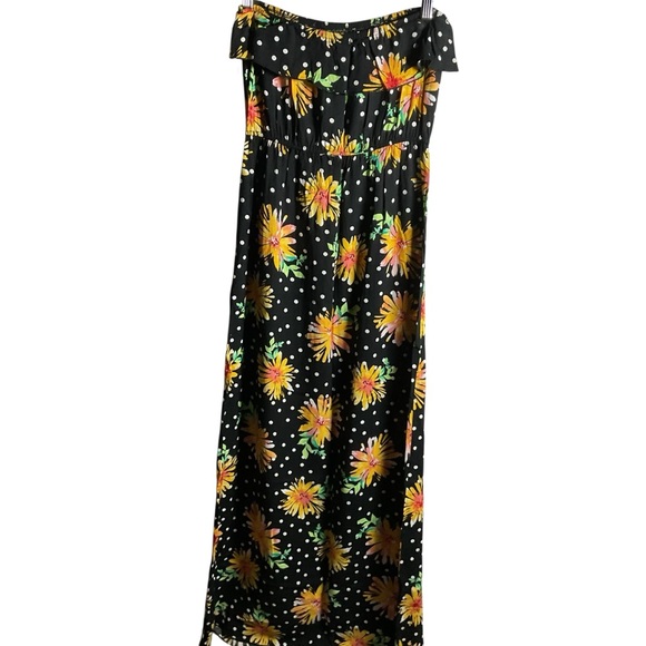 BONGO Black Floral Polka Dot Maxi Dress Strapless Ruffle Boho - Picture 3 of 5